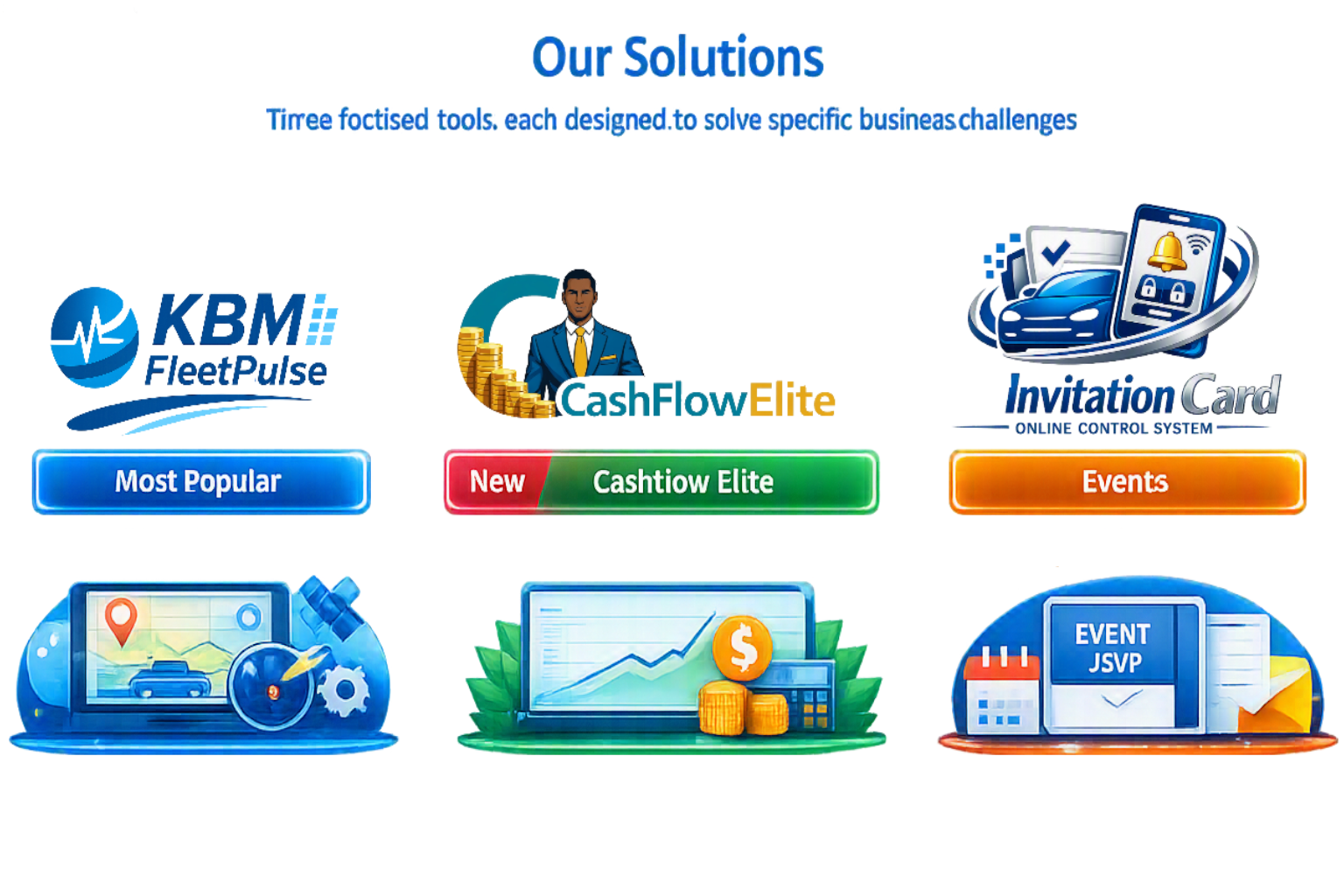 KBM FleetPulse dashboard showing real-time fleet tracking, cashflow analytics, and event management